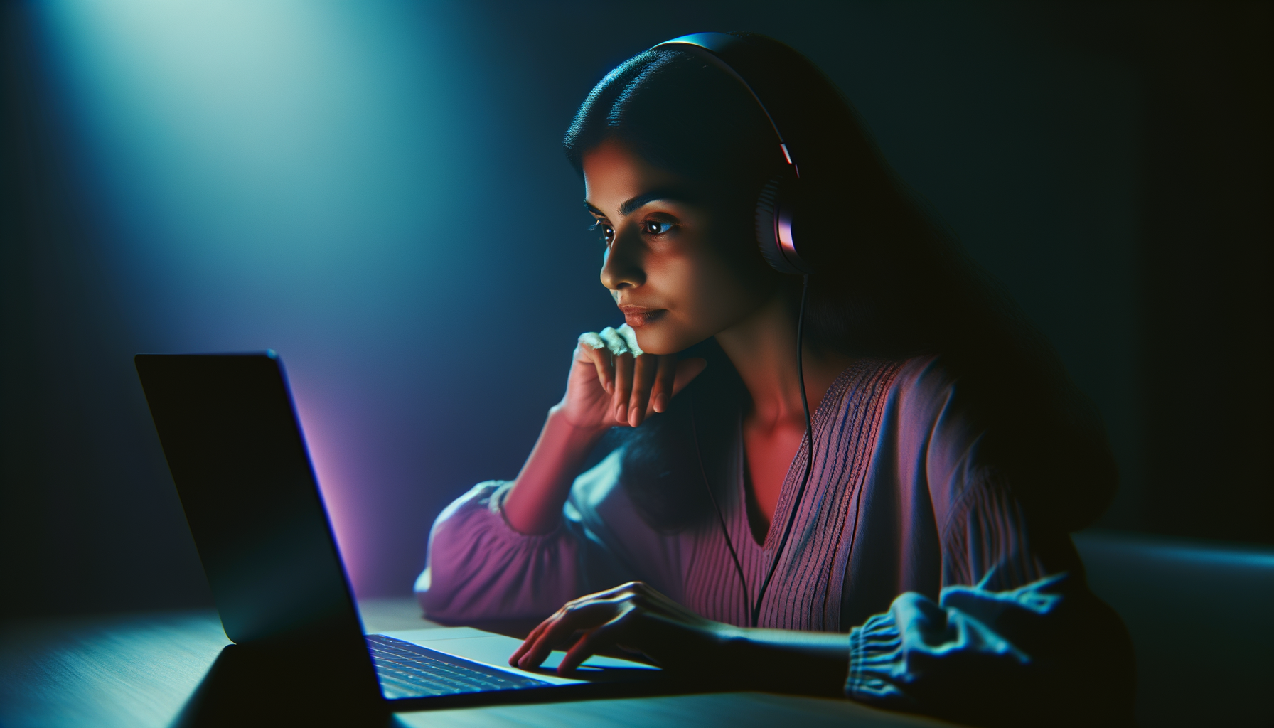 DJ thinking at laptop with headphones