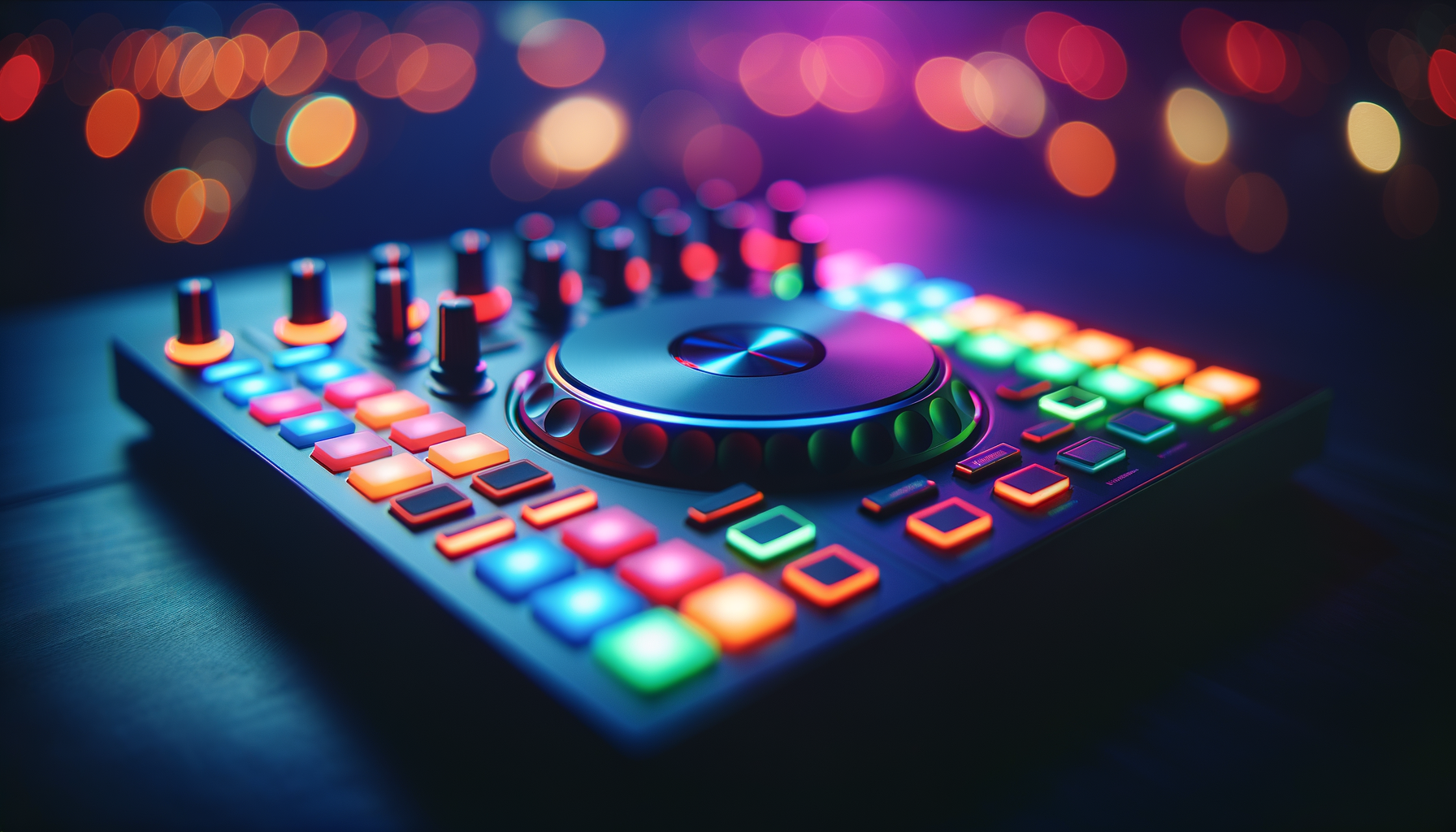 DJ controller pads glowing with vibrant colors